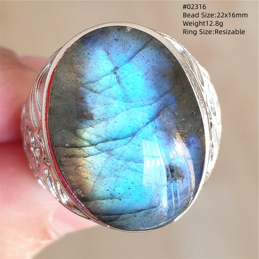 Turquoise Stone Ring - Natural Colorful Labradorite Adjustable Ring Gemstone