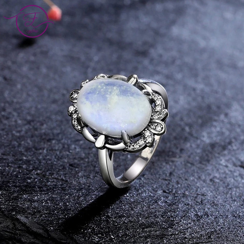 Turquoise Stone Ring - Vintage Moonstone Rings for Women Men