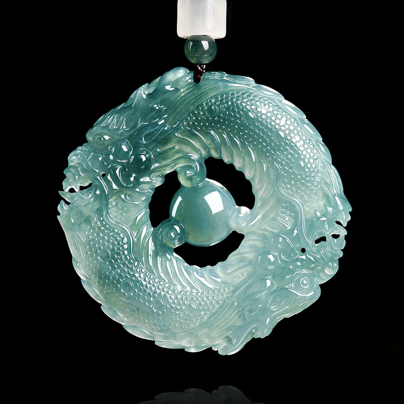 Necklace Pendant - Natural Real Emerald Blue Water Jade