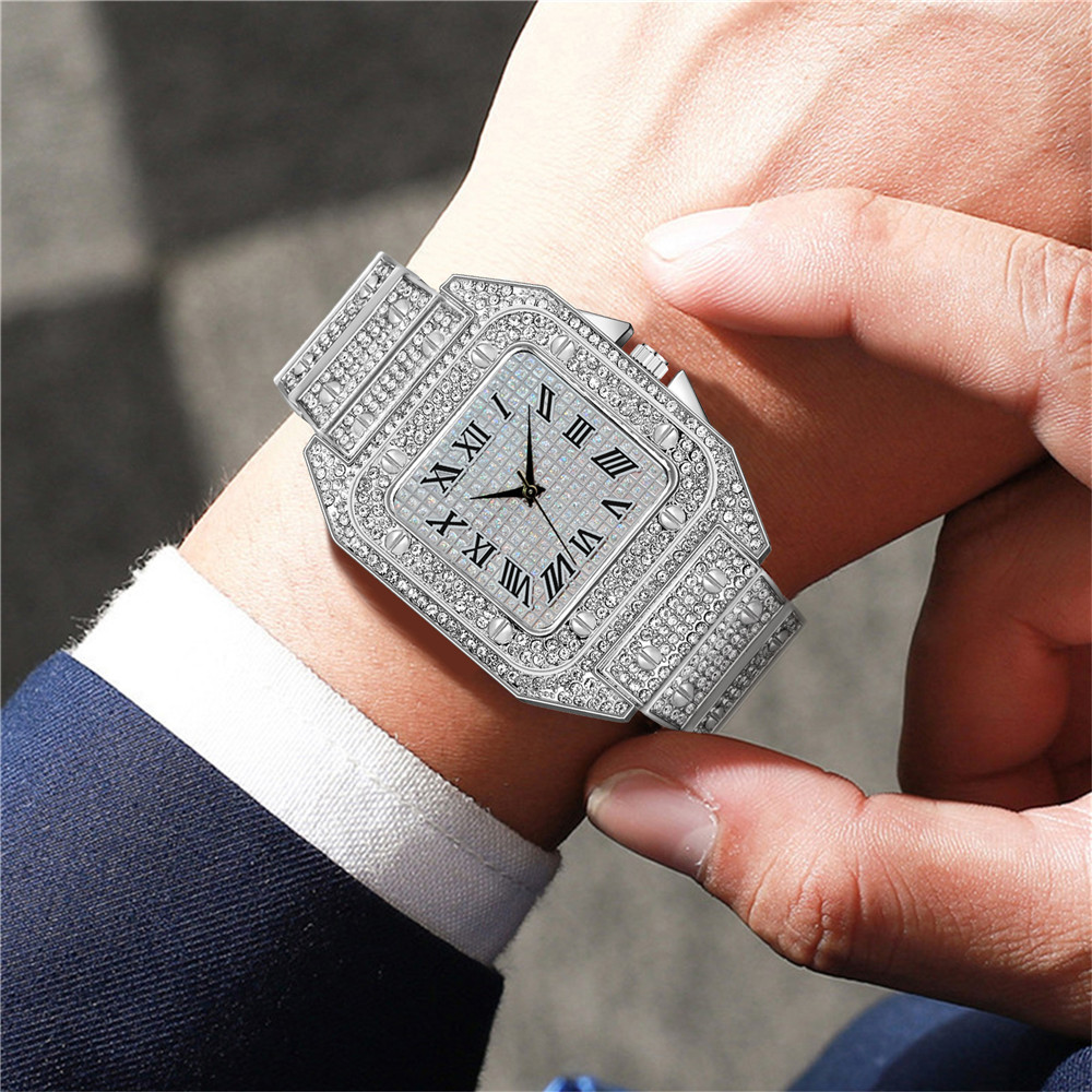 4PCS Fashion Iced Out Square M - Jewelry Watches For Men 评论和价格