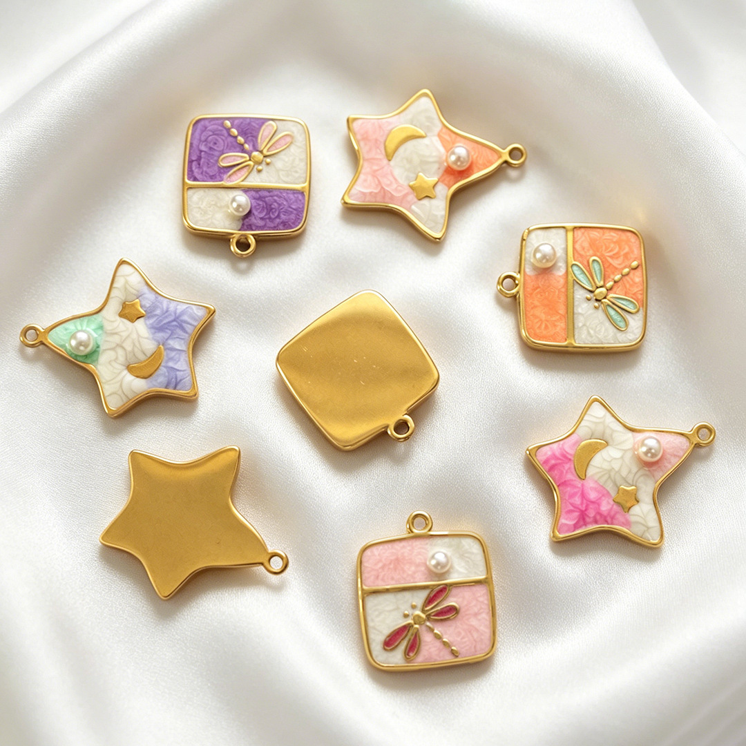 5Pcs Gold Plated Stainless Ste - Moon Star Earrings 评论和价格